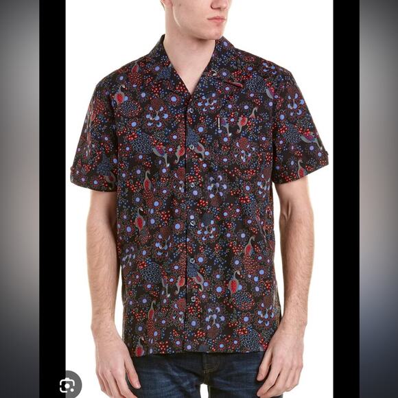 Ben Sherman Men’s Peacock Floral Short Sleeve Button Down Shirt Size L - Picture 3 of 10